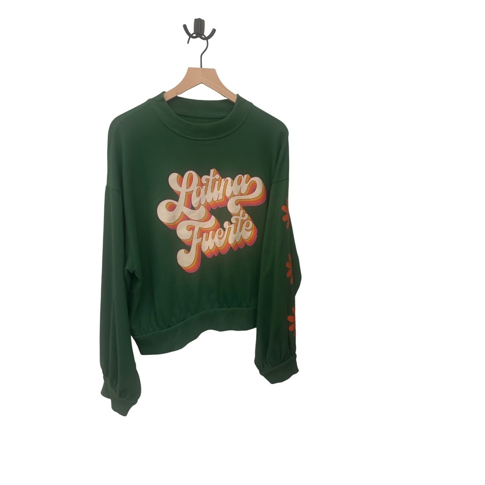 Target Latina Fuerte Sweatshirt Pullover Graphic Flowers Green XXL